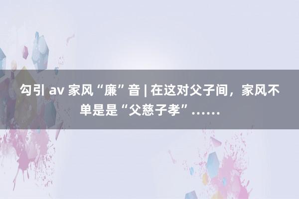 勾引 av 家风“廉”音 | 在这对父子间，家风不单是是“父慈子孝”……